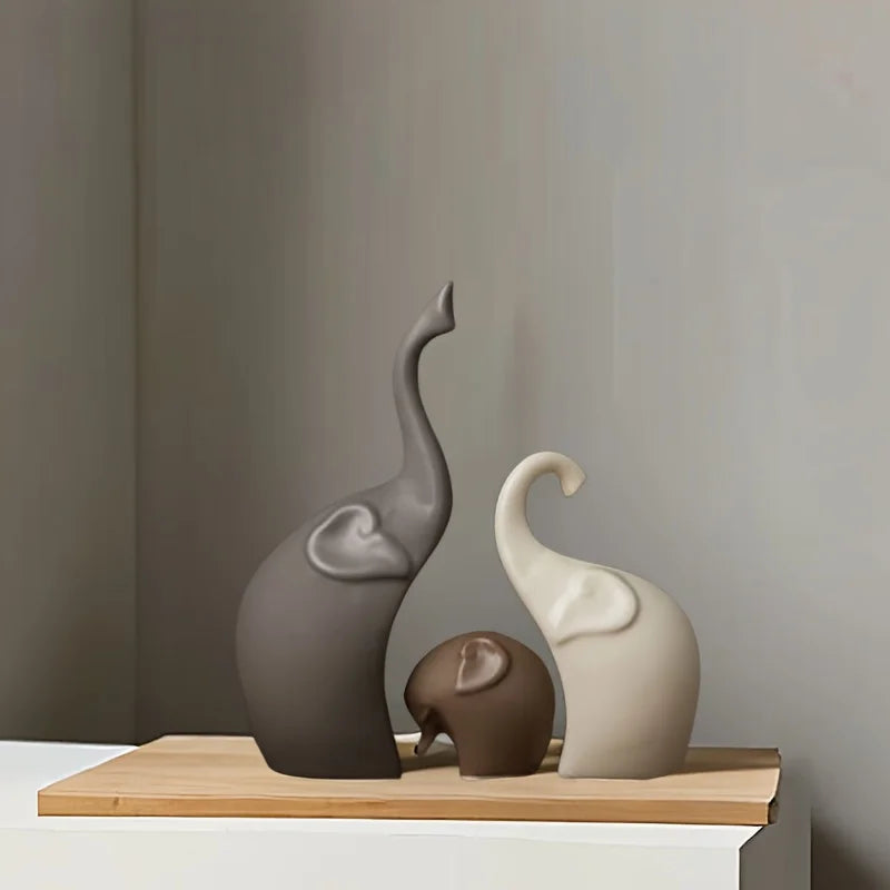 Ceramic Elephant Family Sculpture
