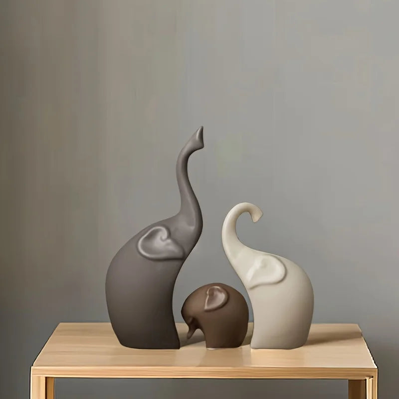 Ceramic Elephant Family Sculpture