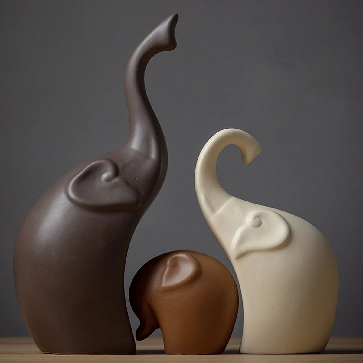 Ceramic Elephant Family Sculpture