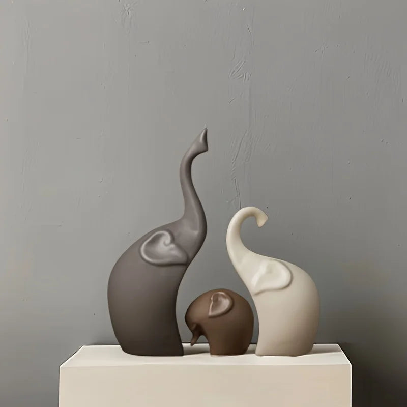 Ceramic Elephant Family Sculpture